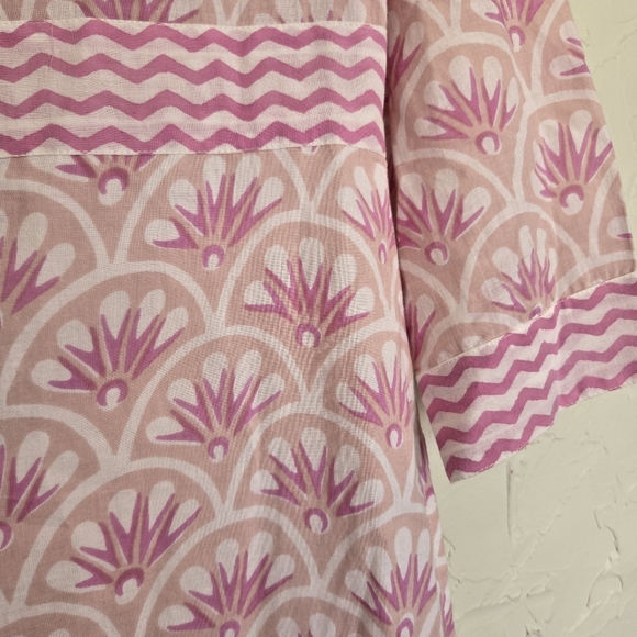 Oliphant Button Up Pink White Tan Fan Shirt Dress Maxi, S - Picture 6 of 11